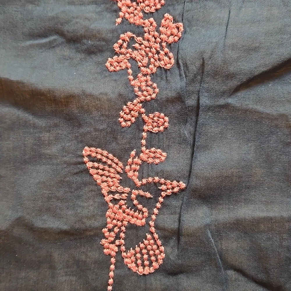 Pistil blue pink embroidered bird frayed edges cotton 20